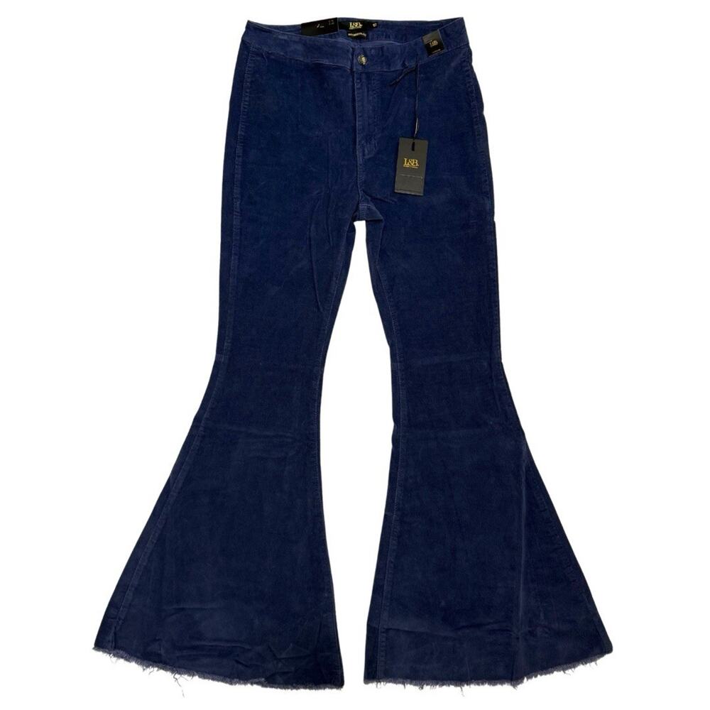 L&B Lucky & Blessed High Rise Flare Corduroy Jeans Size 12 Navy Blue Stretch NEW